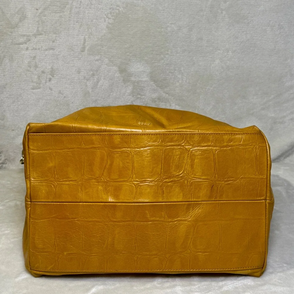 Abro Leather Purse Crocodile Embossed Crossbody Bag Mustard Yellow Fall Autumn